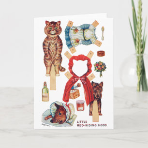Little Red Riding Huva, Papper Doll, Louis Wain Kort