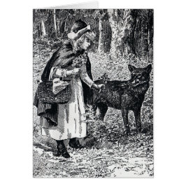 Little Red Riding Huva Petting Varg i Skogen OBS Kort