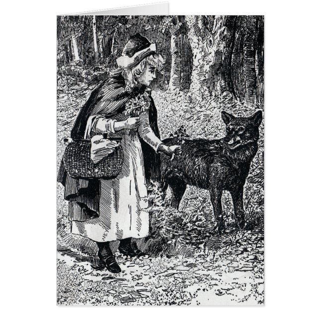 Little Red Riding Huva Petting Varg i Skogen OBS Kort (Framsidan)