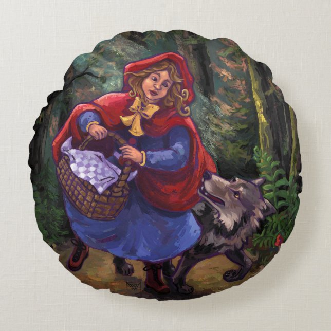 Little Red Riding Huva Rund Kudde (Framsidan)