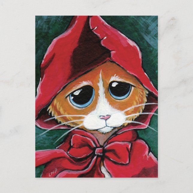 Little Red Riding Huva | Tabby katt Art-vykort Vykort (Framsida)