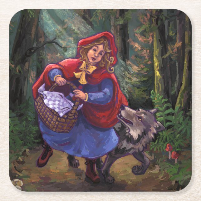 Little Red Riding Huva Underlägg Papper Kvadrat (Framsidan)