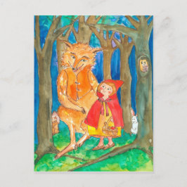 Little Red Riding Huva Varg Uggla Forest Vykort