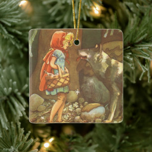 Little Red Riding Huva, Vintage Fairy Tale Julgransprydnad Keramik