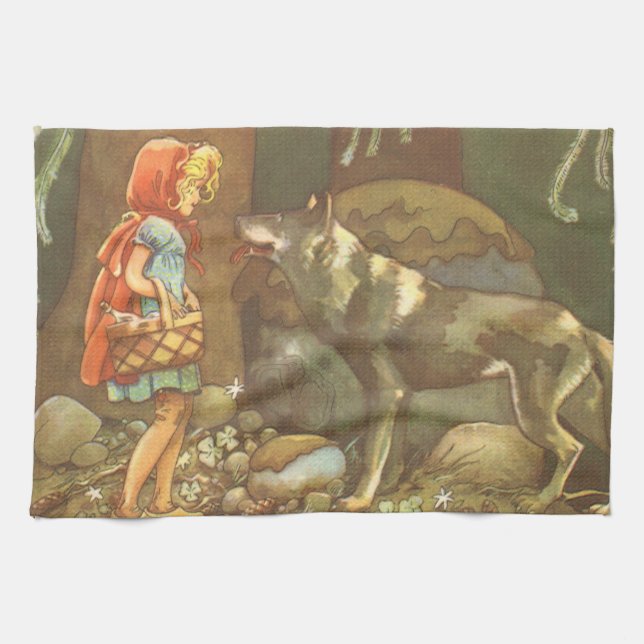 Little Red Riding Huva, Vintage Fairy Tale Kökshandduk (Horisontell)