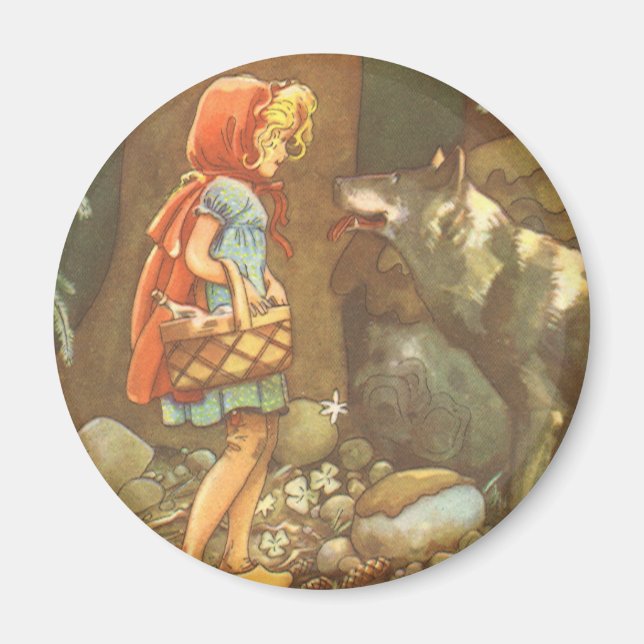 Little Red Riding Huva, Vintage Fairy Tale Magnet (Framsidan)