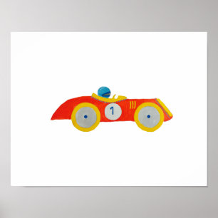 Little Red Roadster Tävla Car Child 1st Bird Day Poster