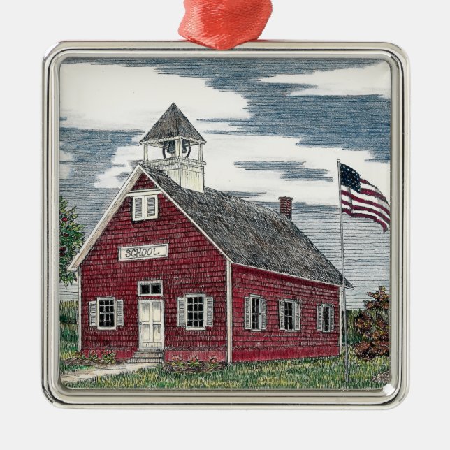 Little Red Schoolhouse Premium Square Ornament (Framsidan)