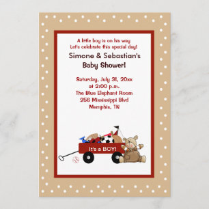 Little Red Wagon & Nalle 5x7 Inbjudan 2-sidig