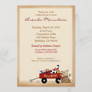 Little Red Wagon Sports Theme Boy Shower Inbjudningar