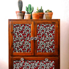 Little Red, White & Grått Flowers Mönster Decoupag