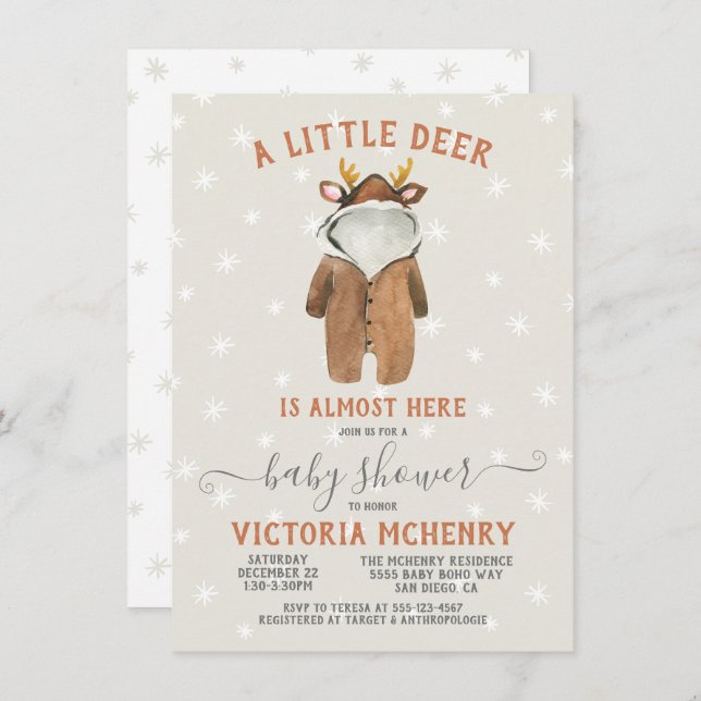 Little ReindeGod Jul Winter Baby Shower Inbjudningar (Fram/baksida)