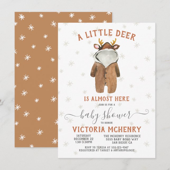 Little ReindeGod Jul Winter Baby Shower Inbjudningar (Fram/baksida)
