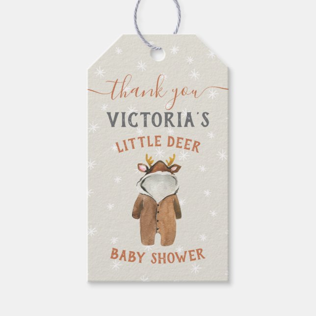Little ReindeGod Jul Winter Baby Shower Presentetikett (Framsidan)