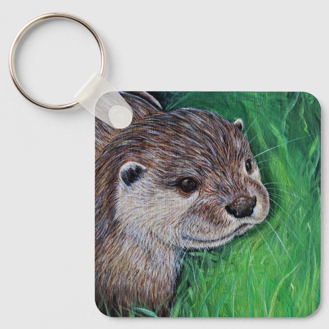 Little River Otter Painting Keychain Nyckelring (Framsida)