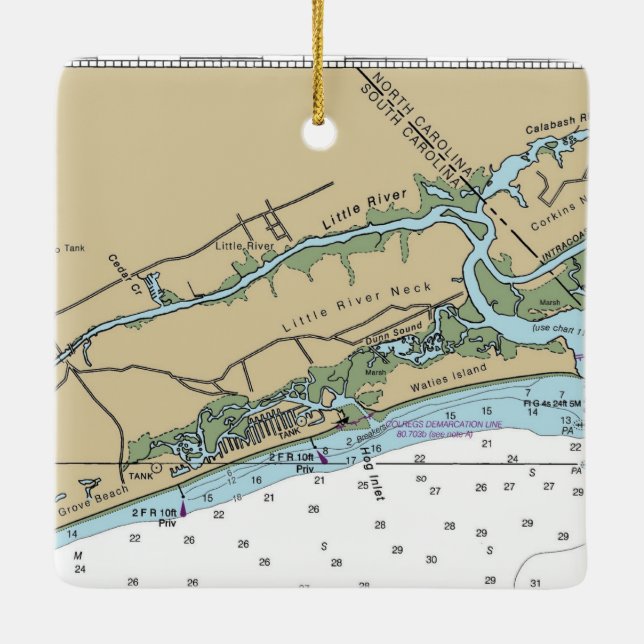Little River, South Carolina Chart Julgransprydnad Keramik (Baksida)