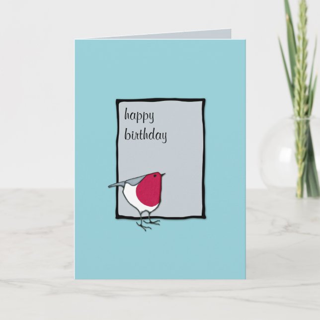 Little Robin grått Birthday Card Kort (Framsida)