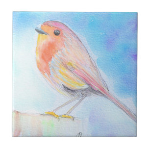 Little Robin Watercolor Painting Kakelplatta