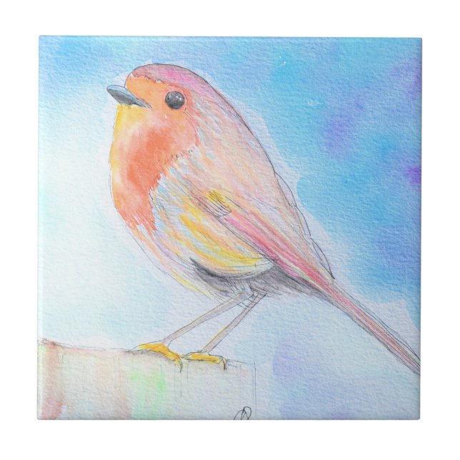 Little Robin Watercolor Painting Kakelplatta (Framsidan)