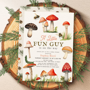 Little Roligt Guy Mushroom Bee Boy Shower Inbjudningar