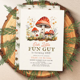 Little Roligt Guy Mushroom Boy 1st Birthday Inbjudningar