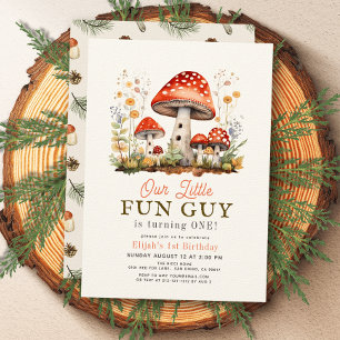Little Roligt Guy Mushroom Boy 1st Birthday Inbjudningar