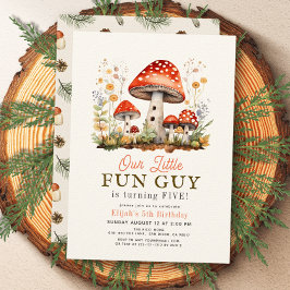 Little Roligt Guy Mushroom Boy Birthday Inbjudningar