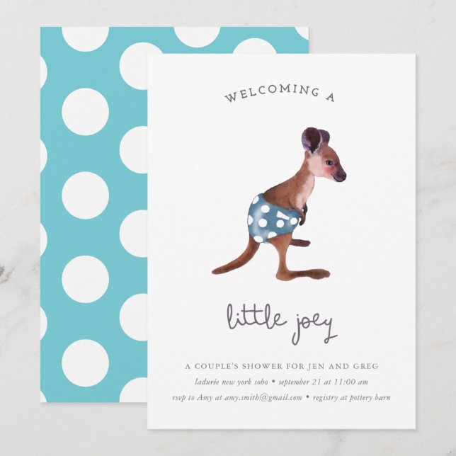 Little Roo in aqua (anpassningsbar text) Inbjudningar (Fram/baksida)