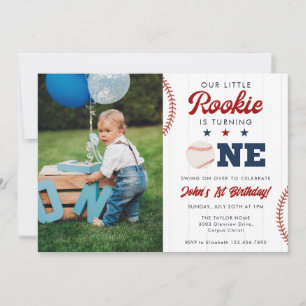 Little Rookie Baseball 1-års födelsedagsfoto Inbjudningar