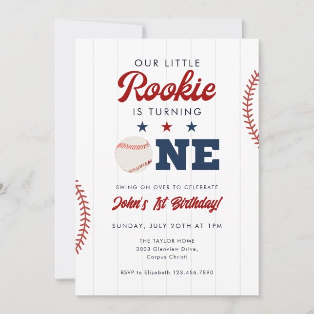 Little Rookie Baseball 1st Birthday Inbjudningar (Framsida)