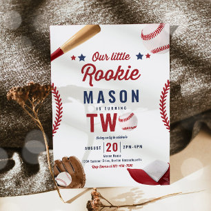 Little Rookie Baseball 2:a födelsedagen Party Inbjudningar