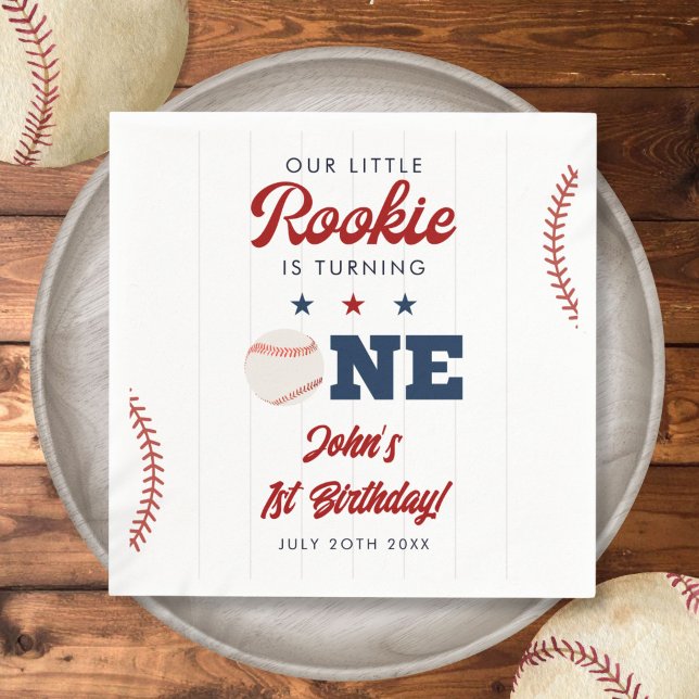 Little Rookie Baseboll 1-årsdag Pappersservett (Little Rookie Baseball 1st Birthday Napkins)