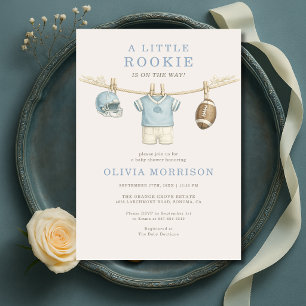 Little Rookie Football Klädstreck Baby Shower Inbjudningar