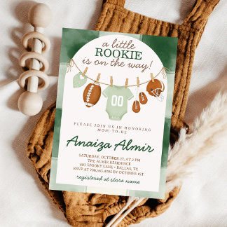 Little Rookie Fotboll Klädstreck Baby Shower Inbjudningar