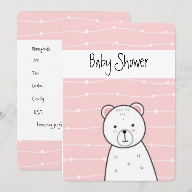 Little Rosa Bear Baby Shower Inbjudningar (Fram/baksida)