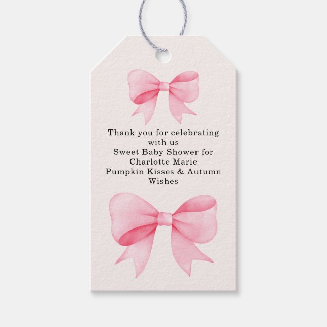 Little Rosa Bow Baby Shower - Fall Girl Presentetikett (Framsidan)