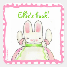 Little Rosa Bunny-bokplåt Fyrkantigt Klistermärke