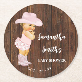 Little Rosa Cowgirl Western Baby Shower Underlägg Papper Rund