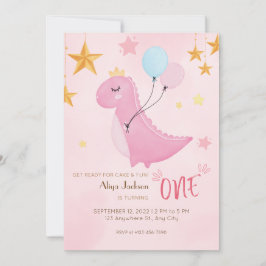 Little Rosa Dino första födelsedagen Inbjudningar