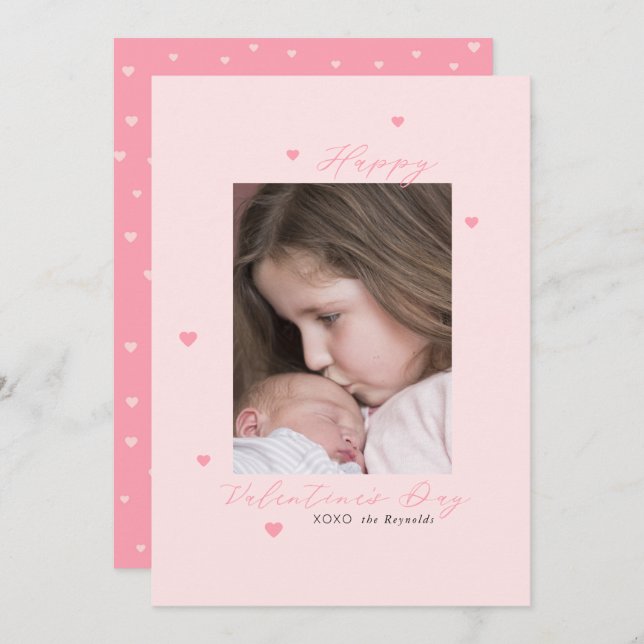 Little Rosa Hearts Valentines day Photo Card (Fram/baksida)