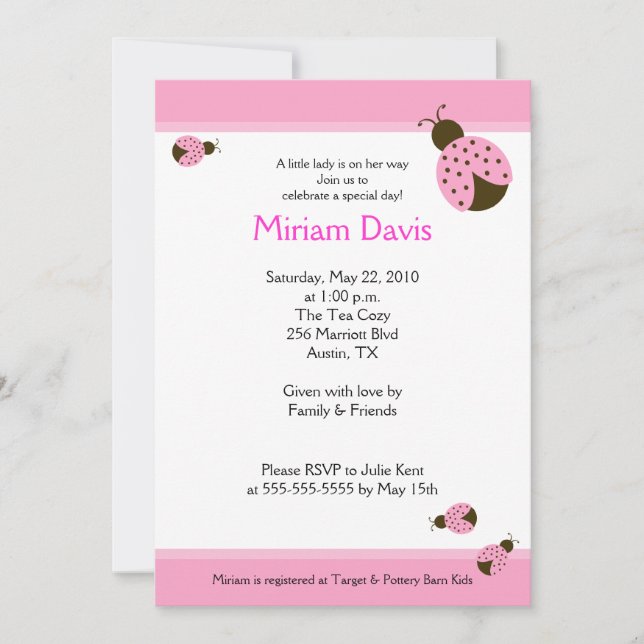 Little Rosa Ladybugs 5x7 Baby Shower-inbjudningar Inbjudningar (Framsida)
