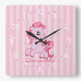 Little Rosa Pony Nursery Wall Clock Fyrkantig Klocka