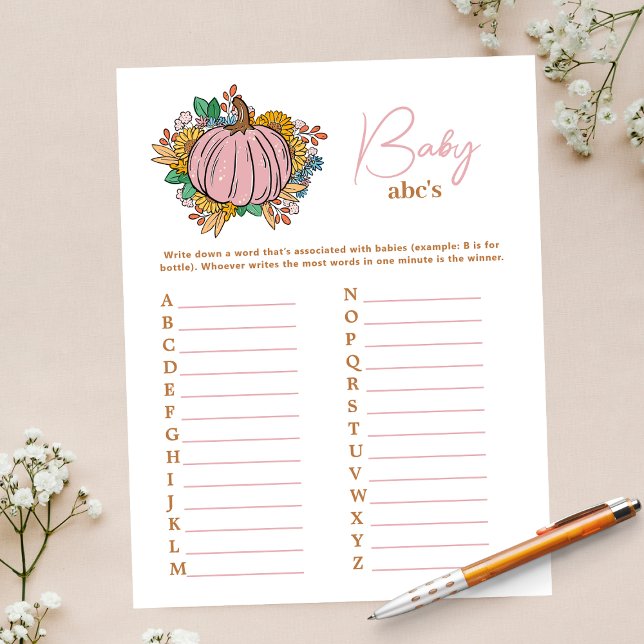 Little Rosa Pumpkin ABCs Baby Shower Party Game Reklamblad (Skapare uppladdad)
