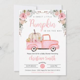 Little Rosa Pumpkin Rustic Lastbil Flicka Shower Inbjudningar
