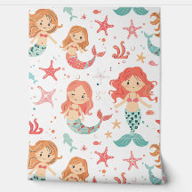 Little Rosa Teal Sjöjungfru Mönster Baby Nursery