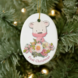 Little Rosa Winter Bear Baby Första jul Julgransprydnad Keramik