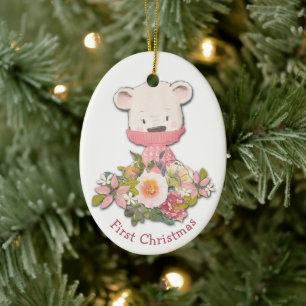 Little Rosa Winter Bear Baby Första jul Julgransprydnad Keramik
