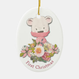 Little Rosa Winter Bear Baby Första jul Julgransprydnad Keramik