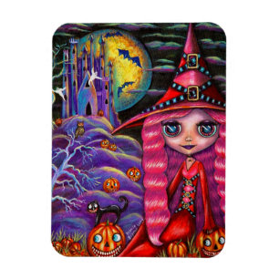 Little Rosa Witch Big Öga Halloween Black Cat Magnet