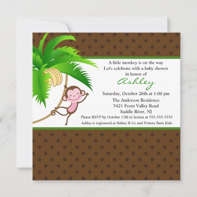 Little Safari Monkey Baby Shower-inbjudan Inbjudningar (Framsida)